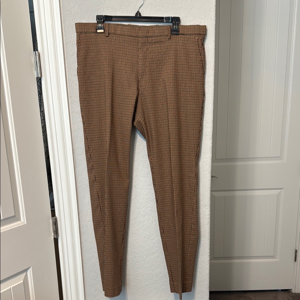 Tommy Hilfiger Plaid Brown Dress Pants Tailored Wool Blend